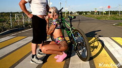 Risky blowjob from a hot blonde in the middle of a city intersection, deepthroat, big boobs and cum in mouth Thumb