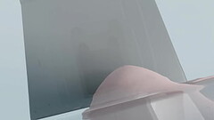 Young Lady with big tits getting her big tits squeezed for mammography (animation, Cranio-Caudal Projection top view) Thumb