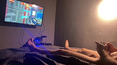 I'_m playing a video game and I'_m horny! I cum on my chest with a massive loads of cum! Thumb