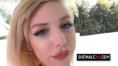 Blonde teen tranny Annabelle Lane masturbate her hard cock Thumb