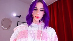 Petite Slim Blonde Trap Strokes her Cute Pink Boy Clit Thumb