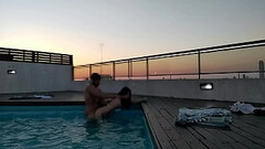 cumming a lot in the pool at sunset - accounter adventure Thumb