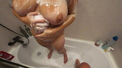 Hot amateur tits fuck in shower. POV close up titsjob from my beauty sexy wife with perfect natural boobs. Cum on foam tits close up Thumb