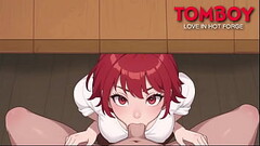 Hentai visual novel &quot_Tomboy: love in hot forge&quot_ | Tomboy girl sucking dick under table in tavern Thumb