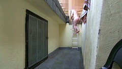 Porn Cinema Day 1 full shaved: Showering, naked on terrace, cruising, meeting stranger naked on stairs. Exhibitionist Tobi00815 (036) Thumb