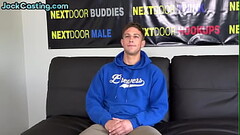 Hairy handsome stud solo wanks and cums on the casting Thumb