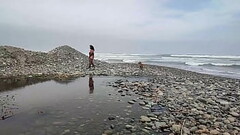 exhibitionism in the countryside and the beach of this fat transsexual in lingerie Thumb