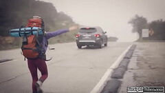 Blonde hitchhiker DPed by two strangers Thumb
