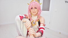 Dirty gamer'_s dream about Yae Miko from Genshin Impact: Rough sex until cumshot on virgin pink pussy Thumb