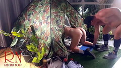 Sex in camp. A stranger fucks a nudist lady in her pussy in a camping in nature. Scene 3 Thumb