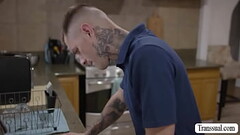 Blonde TS analed guy while fixing pipes Thumb