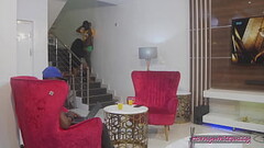 Cheating girlfriend brings a plumber to fuck her in the staircase while the boyfriend is busy pressing Laptop in the living room Thumb