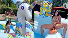 Busty Hot Brunette Harley Haze Masturbates On Giant Unicorn Float Thumb