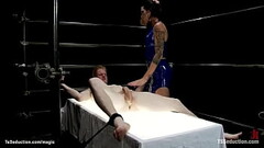 Bound man fucked by TS in metal box Thumb