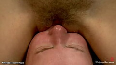 Redhead whips slave mounted on sybian Thumb