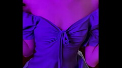Beautiful girl 18 years old with a blue dress masturbates, sucks a dildo and fucks herself in front of you - ArinaFox Thumb