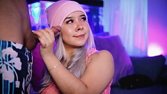 Chubby blonde with a cute face sucks her boyfriend'_s cock Thumb