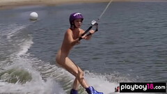 Big boobed badass naked babe Dani Mathers enjoying wake boarding Thumb