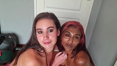 Mixed race LESBIANS covering up each others faces with SALIVA as well as sharing sloppy tongue kisses Thumb