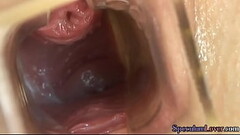 Curvy speculum babe toying tight pussy and spreading lips Thumb