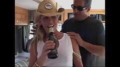 Sexy blonde is happy to cope with three horny cocks at the same time and gets a fountain of cum on her face Thumb