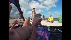 Exhibitionist Wife 511 - Mrs Kiss gives us her NUDE BEACH POV view of a VOYEUR JERKING OFF in front of her and several other men watching! Thumb