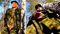 Russian SOLDIER with a big DICK on a military mission in the forest shoots sperm from his penis at opponents Thumb