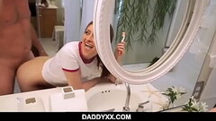 Petite redhead teen Step Daughter gets fucked by her stepdad while she is Brushing her Teeth POV - Maya Kendrick Thumb