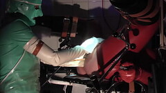 Rubbernurse Agnes - jade green clinic nurse dress with mask, white gloves, clear PVC apron, PART 3, elbow deep anal fisting and handjob at the same time with cum Thumb