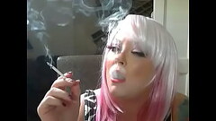Pink Haired Cute BBW Tina Snua Smokes A Slim Cigarette Thumb