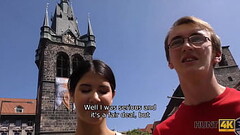 HUNT4K. Svelte brunette cheats on nerdy BF to earn cash for vacation Thumb