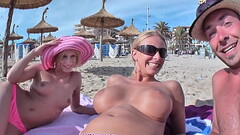 Guy fucks 2 hot chicks on Mallorca Holiday 3some Thumb