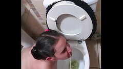Pigtailed teen sucks dick after being pissed on and licking the toilet clean | face spitting and slapping Thumb