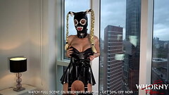 Big fake tits bimbo in latex ass teasing while sucking a big cock -WHORNYFILMS.COM Thumb