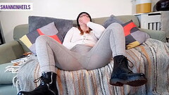 BOOT BITCH SQUIRTS ALL OVER FRIENDS SOFA   GETS CAUGHT! - Shannon Huxley Thumb