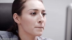 Hot long leg brunette fucking her boss Thumb