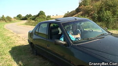 90 years old granny pleases young guy roadside Thumb