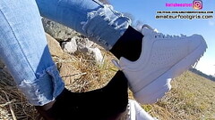 Fila Destrudor Shoeplay Nylon feet and Crush Trample dangling nylons sneakers girlfeet Trailer Thumb